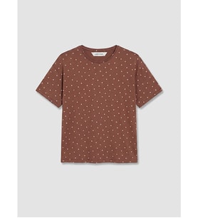 LCW DREAM Kahverengi Bisiklet Yaka Desenli Kadın Pijama Üstü
