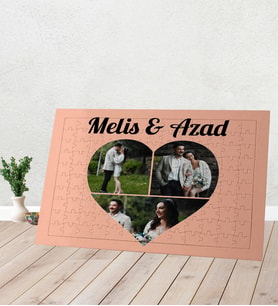 3 Fotoğraflı Kalp Modelli İsimli Kişiye Özel Puzzle