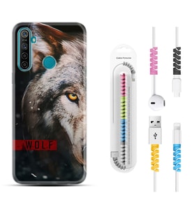 Realme 5i 5 Pro 6i 7 Pro 8 Kılıf Kablo Koruma Spiral Silikon Wolf Eyes 1758