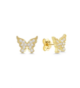 925 Ayar Gold Zirkon Taşlı Kelebek Gümüş Küpe
