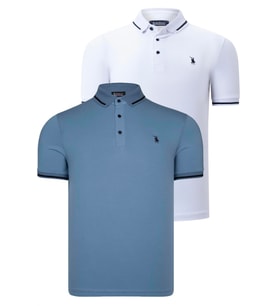İKİLİ SET T8586 DEWBERRY ERKEK T-SHIRT-BEYAZ-İNDİGO