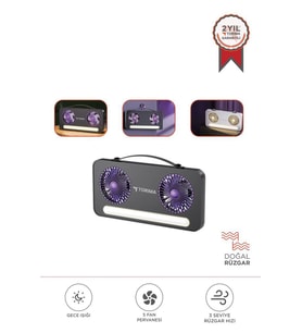 Torima F-23 Siyah LED Işıklı Çift Fanlı Mini Masaüstü Vantilatör 1200mAh Şarjlı Taşınabilir Fan
