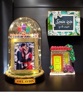 Kişiye Özel Işıklı Fanus & Magnet  CANIM ANNEM Temalı İsimli ve Fotoğraflı  Büyük Boy