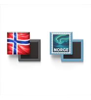 Buzdolap Magnetleri - Norveç Bayrağı ve Oslo Posta Pulu Tema - 2'li Set Magneti