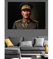 Askeri Üniformalı Atatürk Dekoratif Kanvas - Mdf Ahşap Tablo