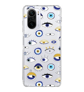 PrintiFy Xiaomi Redmi K40 ile Uyumlu 1mm Slim Fit Nazar Boncuğu 2 Baskılı Şeffaf  Kılıf