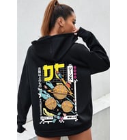 Unisex Tokoyaki Baskılı Sweatshirt (Siyah)