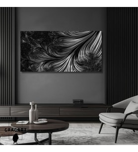 Panoramik Kanvas Kanvas Salon Tablosu Gri Siyah Soyut Tüy Deseni