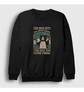 Presmono Unisex Siyah You Mess With The Meow Kedi Kedili Sweatshirt 505411tt