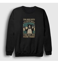 Presmono Unisex Siyah You Mess With The Meow Kedi Kedili Sweatshirt 505411tt