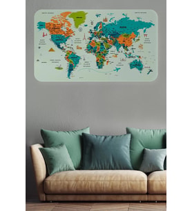 Türkçe Eğitici Ülke Ve Başkent Detaylı Atlası Dünya Haritası Duvar Sticker -60x105-3855