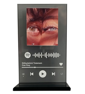 Füme Cam Kişiye Özel Spotify Barkodlu Cam Plak, Kişiye Özel Fotoğraflı Spotify Şarkı Barkodlu Masaüstü Plak (Siyah)
