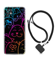 INFINIX Note 11 Pro Note 10 Hot 9 Play Kılıf Boyun Askılı Silikon Neon Cats 1790