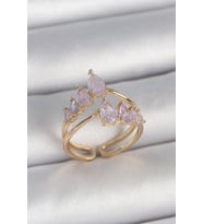 Pirinç Gold Renk Mor Damla Zirkon Taşlı Taç Model Kadın Yüzük 5886