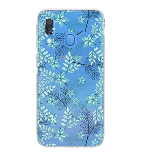 Samsung Galaxy A40  Kamera korumalı Tıpalı  Kapak Floral Su Yeşili Tasarımlı  Şeffaf Kılıf