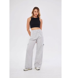 Lesa Wear Kargo Cepli Palazzo Pantolon Oversize Kesim (Açık Gri)