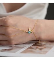 Vaoov 925 Ayar Gümüş Mavi Taşlı Arı Kuşu Şahmeran Bileklik (Gold)