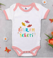 BK Kids Bayram Şekeri Tasarımlı Pembe Bebek Body Zıbın-1