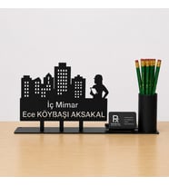 İç Mimarlar için Masa İsimliği - Kişiye Özel, Mesleklere Özel İsimlik - Metal Ofis İsimliği, Kalemlik ve Kartlık Seti- Yeni İş, Terfi Hediyesi