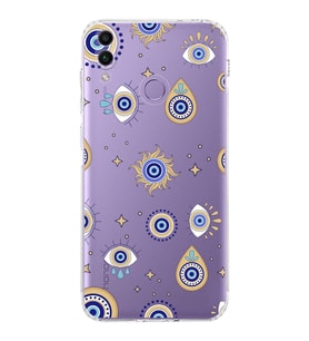 PrintiFy Honor 8C ile Uyumlu Nazar Boncuğu 5  Kamera Korumalı Şeffaf Silikon Kılıf