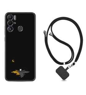 Tecno Pova Neo Kılıf Silikon Boyun Askılı İpli Desenli Silikon Ay ve Kedi 1683