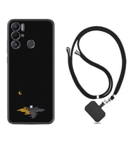Tecno Pova Neo Kılıf Silikon Boyun Askılı İpli Desenli Silikon Ay ve Kedi 1683