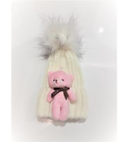 Peluş Ayıcıklı Çocuk Beresi 2 - 8 Yaş Beyaz