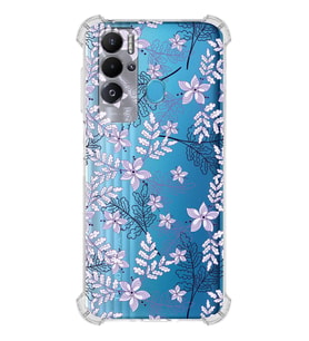 PrintiFy Tecno Pova Neo Uyumlu Köşe Korumalı Floral Lila Tasarımlı Şeffaf Silikon Kılıf