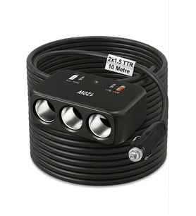 Araç Çakmak Uzatma Kablosu Çakmaklık Çoklayıcı USB,Type-C çıkışlı Hızlı Şarj 12-24V/10A/120W 2 X1,5mm TTR Bakır 10Mt