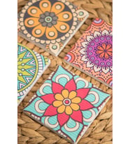 Baskılı Doğal Taş Bardak Altlığı 4'lü Set 10x10x1 Cm