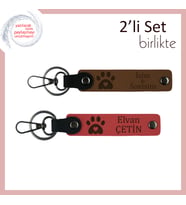 Kedi Sever Sevgiliye Uygun Hediyelik, Kalpli Pati Desenli Anahtarlık Takımı, Açık Kahve-Nar Çiçeği