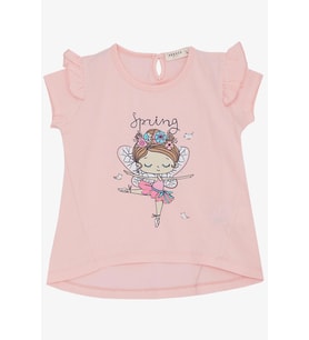 Breeze Kız Çocuk Tişört Bahar Temalı Balerin Kız Baskılı 1.5-5 Yaş, Pembe