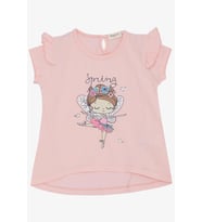 Breeze Kız Çocuk Tişört Bahar Temalı Balerin Kız Baskılı 1.5-5 Yaş, Pembe