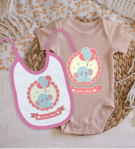 BK Kids Kişiye Özel İsimli Pembe %100 Pamuklu Kısa Kol Bebek Body Zıbın ve Mama Önlüğü Hediye Seti-3