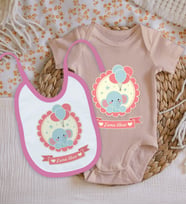 BK Kids Kişiye Özel İsimli Pembe %100 Pamuklu Kısa Kol Bebek Body Zıbın ve Mama Önlüğü Hediye Seti-3