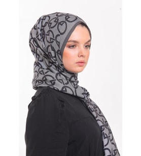 Geometrik Desen Modal Seri Şal Eşarp Askısı ile Birlikte 75x200 cm Siyah-75x200