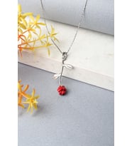Gül Kolye Gümüş Kırmızı 925 Ayar Gümüş Kolye (Silver)