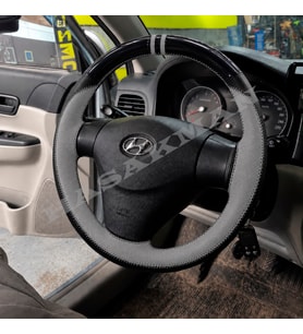 Hyundai Matrix Dikme Direksiyon Kılıfı Parlak Siyah Gri Detaylı Gri Çift Yüzük ve Dikiş 2008-2010