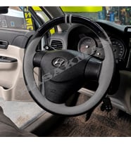 Hyundai Matrix Dikme Direksiyon Kılıfı Parlak Siyah Gri Detaylı Gri Çift Yüzük ve Dikiş 2008-2010