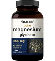 Pure Magnesium Glycinate 500mg 240 Veggie Capsules with Fat Soluble Vitamin C, Veggie Capsules – 3rd Party Tested.USA.43. (Renksiz)