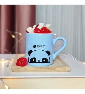 Panda Tasarımlı Kişiye Özel Mavi Türk Kahvesi Fincan