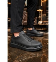 Tsoob Bağcıklı Cilt Erkek Günlük Rahat Taban Sneaker Ayakkabı - Siyah