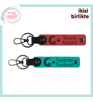Milli Temalı Kalıcı Hediye, Çocuk Ve Ayyıldız Desenli Kişisel Anahtarlık x2, Nar Çiçeği-Turkuaz