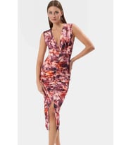 Şık Bodycon V Yaka Örme Midi Elbise Polyester Elastan Kumaştan Gündüz Ve Gece Rahat Kullanım (Gül Kurusu)