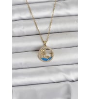 316L Çelik Zincir Gold Renk Zirkon Taşlı Deniz Temalı Kadın Kolye TJ-BKO11032