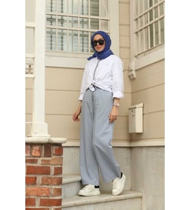 1105-Lastikli Denim Pantolon Açık Mavi