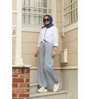 1105-Lastikli Denim Pantolon Açık Mavi