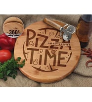 BK Gift Kişiye Özel İsimli Bambu Ahşap Döner Tablalı Pizza Tahtası-7, Pizza Kesme Tahtası Seti, Şarküteri Tahtası, Servis Tepsisi, Ahşap Tabak, Eve Taşınma Hediyesi