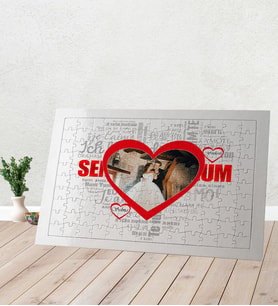 100 Dilde Seni Seviyorum Fotoğraflı Puzzle Kırmızı Kalpli