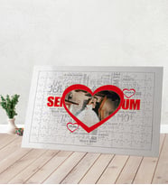 100 Dilde Seni Seviyorum Fotoğraflı Puzzle Kırmızı Kalpli